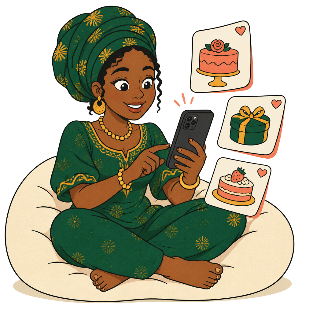A woman browsing celebration services on her phone